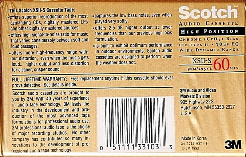 Compact Cassette Scotch XS II-S 60 Type II Chrome 1993 USA