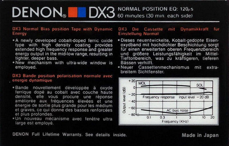 Compact Cassette: Nippon Columbia / Denon Denon - DX3 60