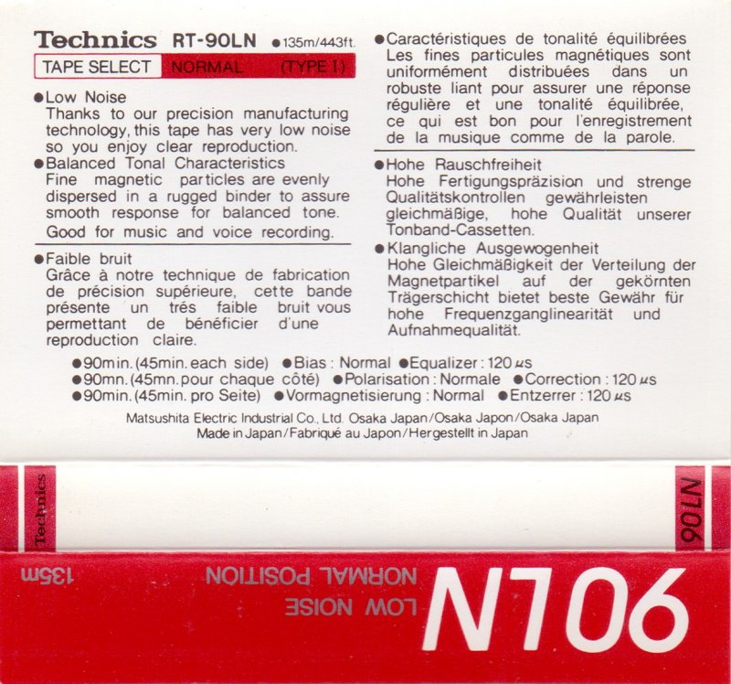 Compact Cassette Technics LN 90 "RT-90LN" Type I Normal 1985 Europe