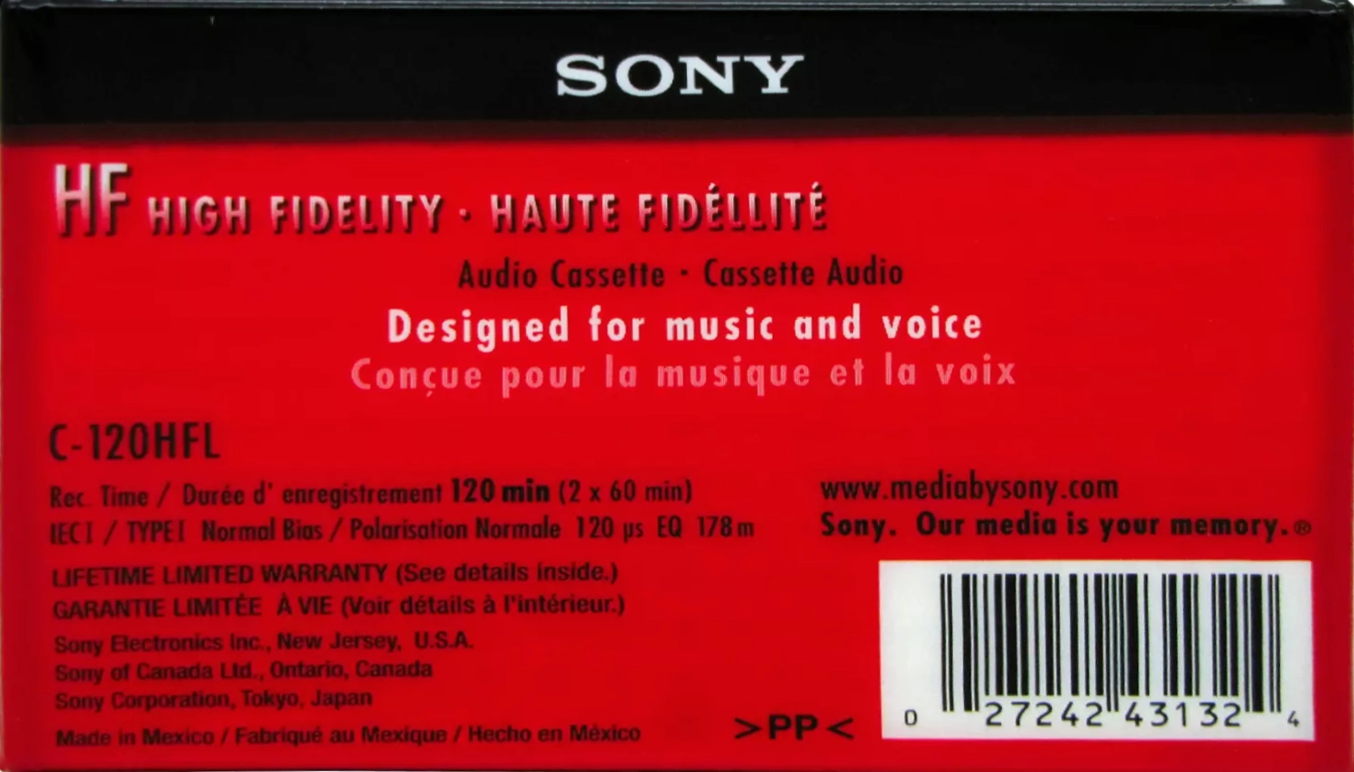 Compact Cassette Sony HF 120 "C-120HFL" Type I Normal 2001 North America