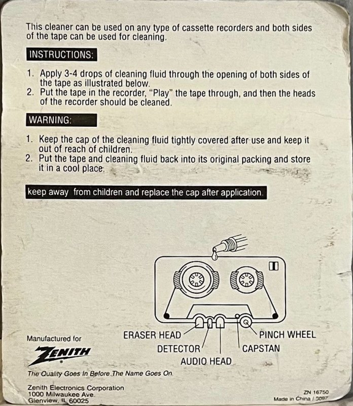 Compact Cassette Zenith Cleaning Cassette USA