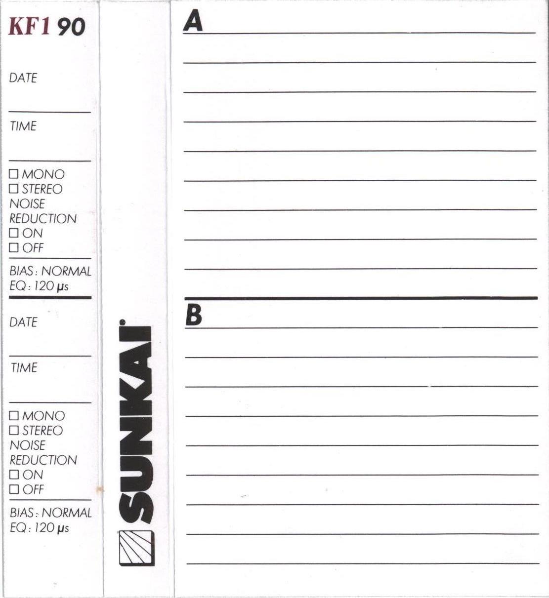 Compact Cassette Sunkai KF 1 90 Type I Normal 1988 Europe