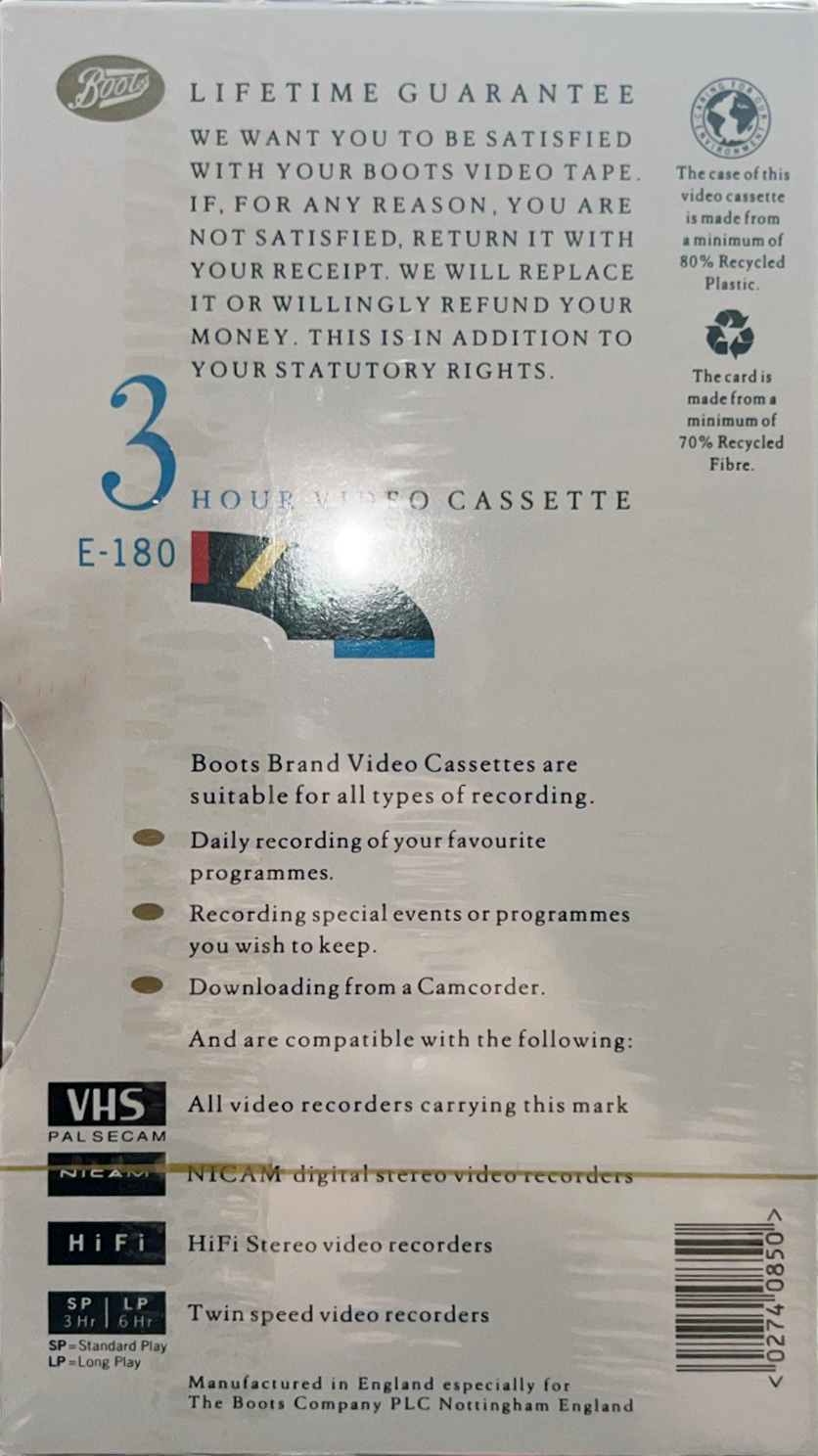 VHS, Video Home System Boots / Boots Audio 180 Type I Normal UK