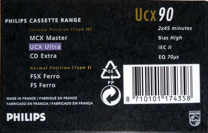 Compact Cassette Philips UCX 90 Type II Chrome 1990 Europe