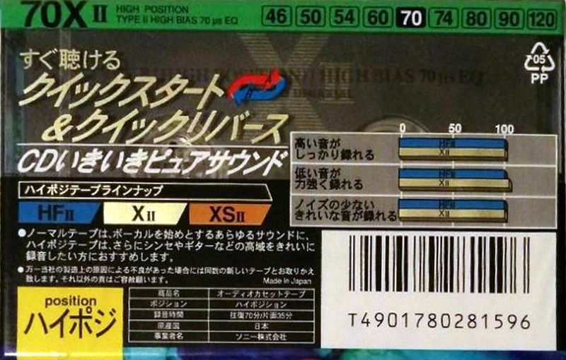 Compact Cassette Sony XII 70 "C-70X2B" Type II Chrome 1994 Japan