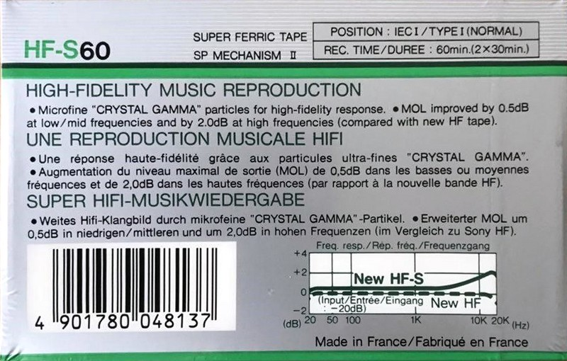 Compact Cassette Sony HF-S 60 Type I Normal 1986 Europe