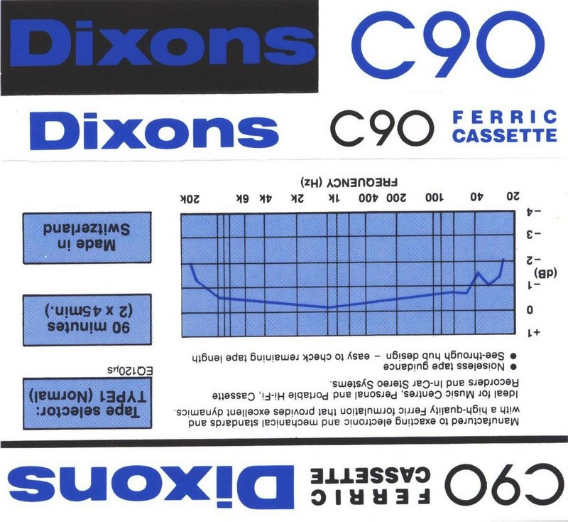 Compact Cassette Dixons 90 Type I Normal 1980 UK