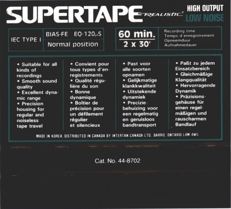 Compact Cassette SUPERTAPE 60 "44-9257A" Type I Normal 1992 Europe