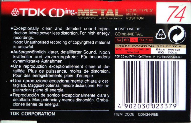 Compact Cassette: TDK  - CDing-Metal 74