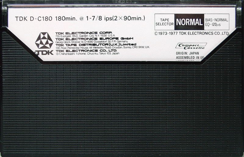 Compact Cassette TDK D 180 Type I Normal 1975 Europe, USA