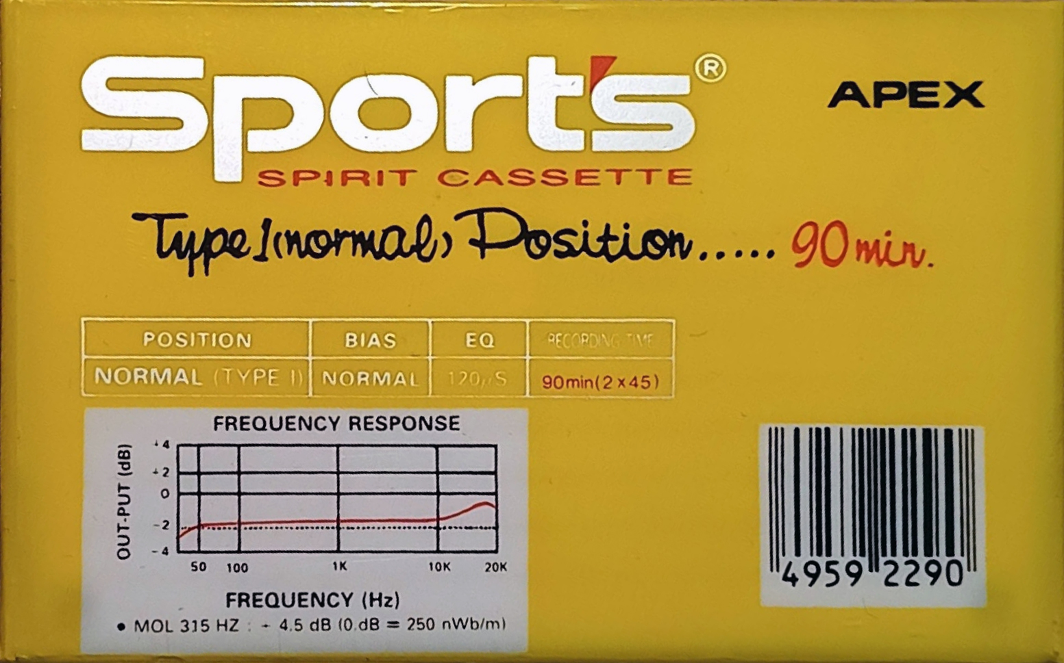 Compact Cassette Apex Sport`s 90 "Spirit cassette" Type I Normal Unknown Country