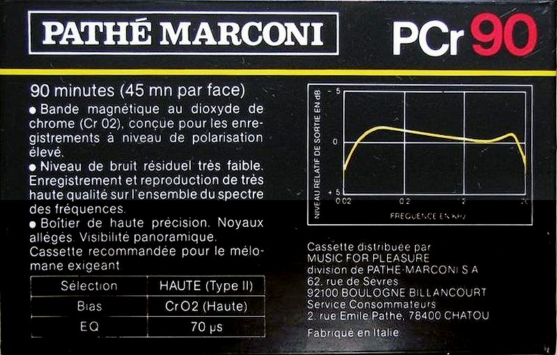 Compact Cassette Pathé Marconi PCr 90 Type II Chrome France
