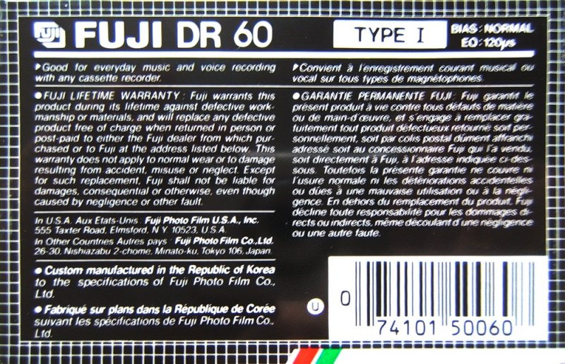 Compact Cassette Fuji DR 60 Type I Normal 1987 North America