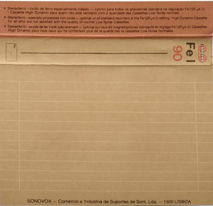 Compact Cassette Sonovox Fe I 90 "Stereoferro I" Type I Normal 1983 Portugal