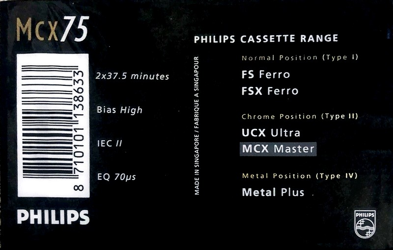Compact Cassette Philips MCX Master 75 Type II Chrome 1990 Europe