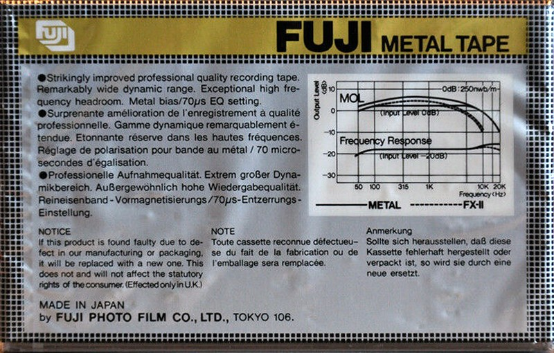 Compact Cassette Fuji Metal Tape 60 Type IV Metal 1980 Europe, North America
