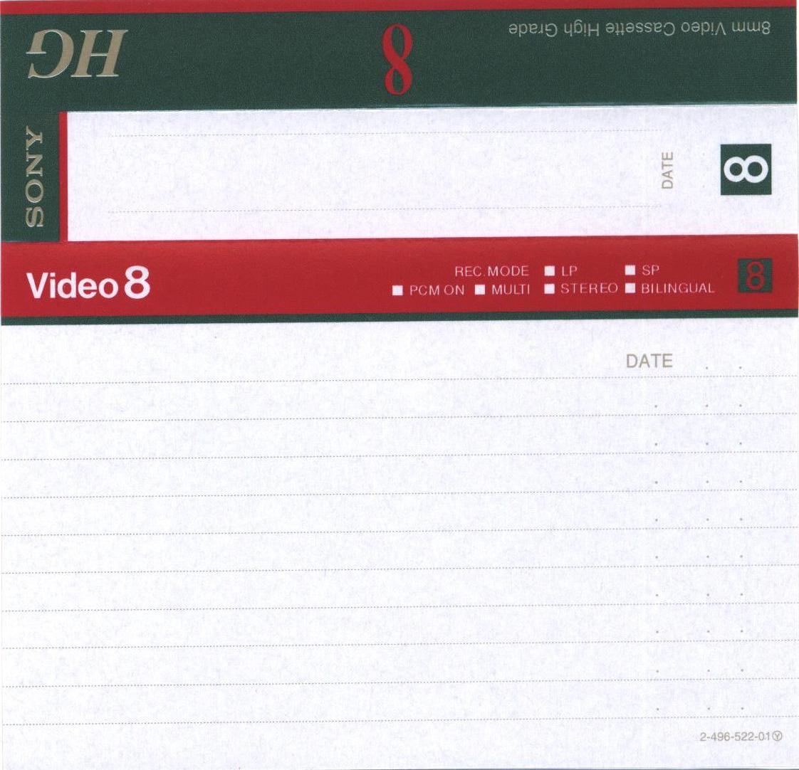 Video8, Hi8, Digital8 Sony HG 30 "Video8 P6-30HG" Type I Normal 1998 Japan