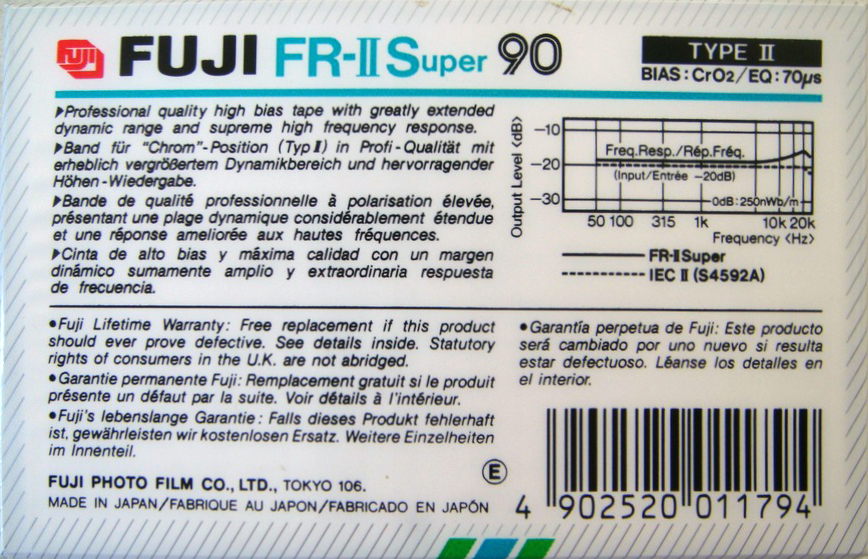 Compact Cassette Fuji FR-II Super 90 Type II Chrome 1985 Europe