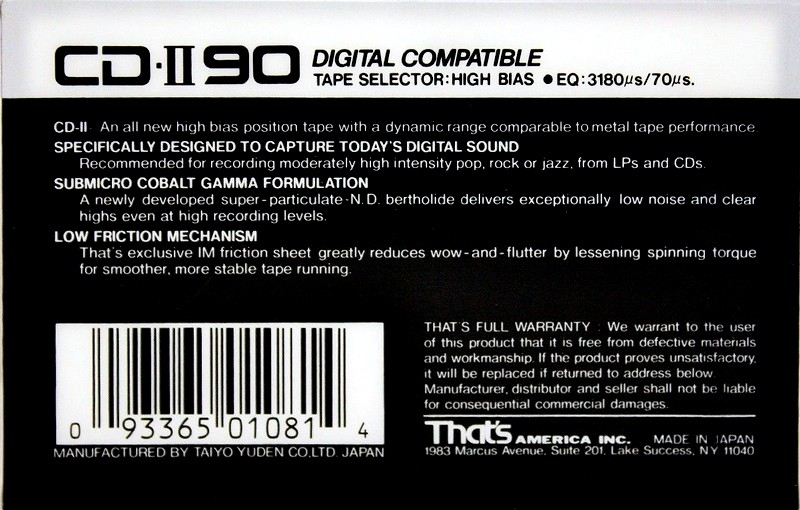 Compact Cassette: Taiyo Yuden Thats - CD 90