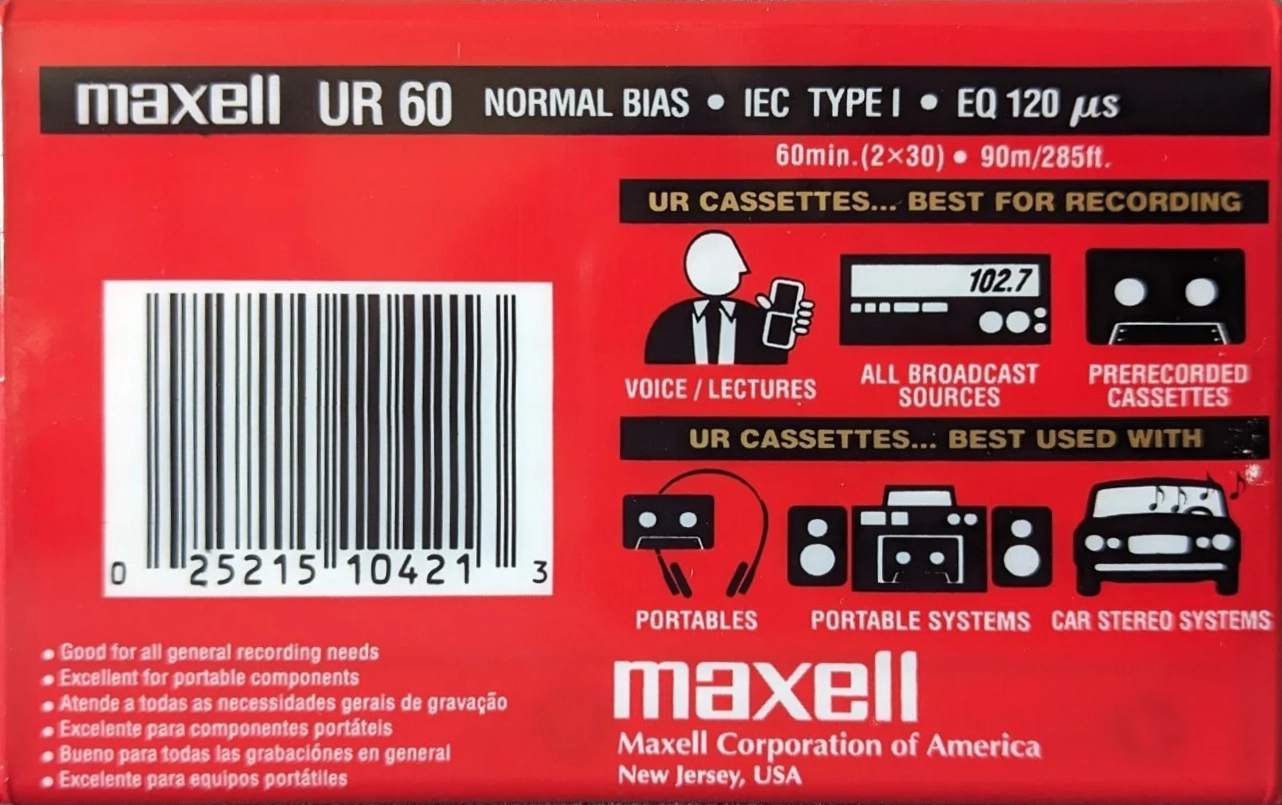 Compact Cassette Maxell UR 60 Type I Normal 2000 Latin America