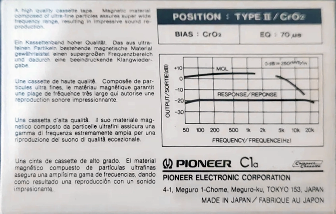 Compact Cassette Pioneer C1 60 "C1a" Type II Chrome 1982 Europe