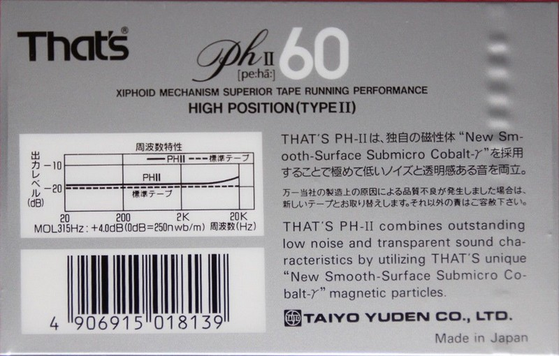 Compact Cassette Thats PH-II 60 Type II Chrome 1989 Japan