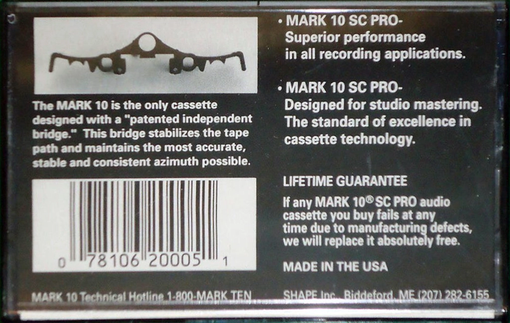 Compact Cassette Shape Mark 10 SC Pro 60 Type II Chrome 1984 USA