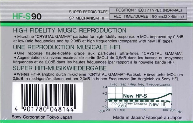 Compact Cassette Sony HF-S 90 Type I Normal 1986 Europe