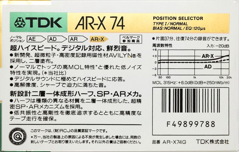 Compact Cassette TDK AR-X 74 "AR-X74G" Type I Normal 1987 Japan