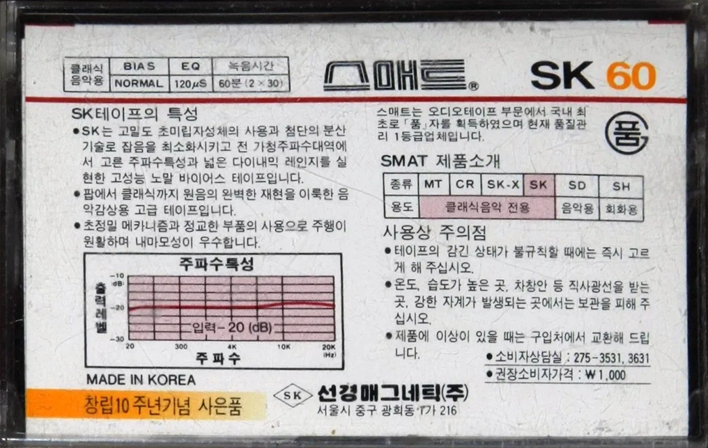 Compact Cassette Smat SK 60 Type I Normal 1984 South Korea