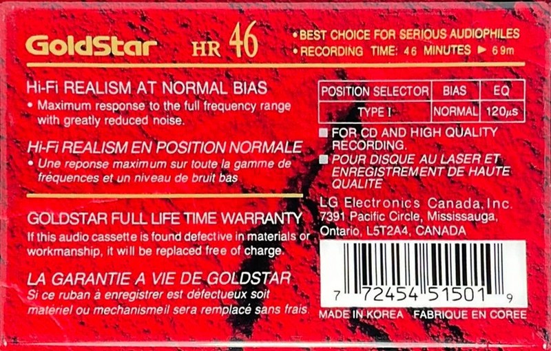 Compact Cassette Goldstar HR 46 Type I Normal 1990 Canada