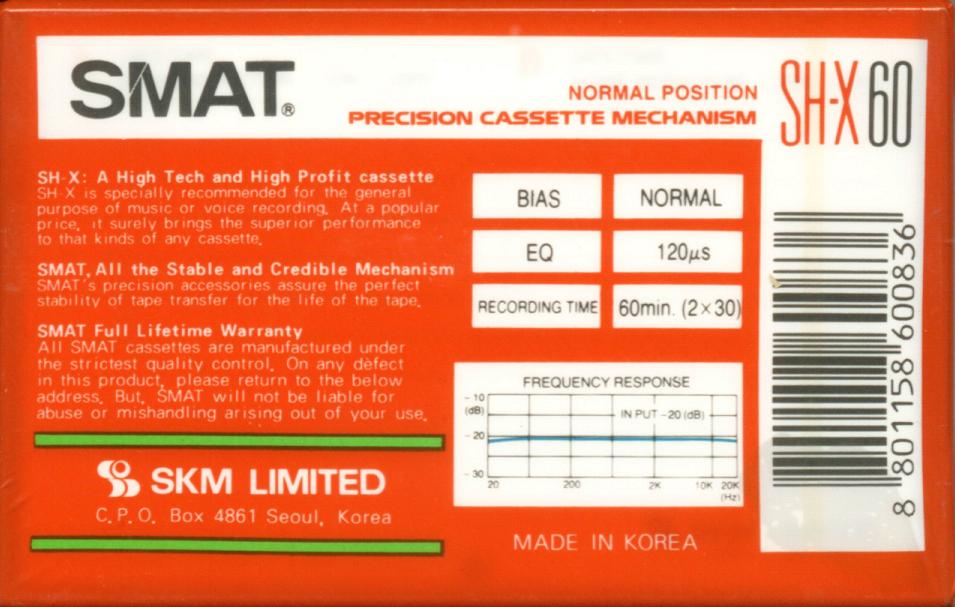 Compact Cassette Smat SH X 60 Type I Normal 1989 Worldwide