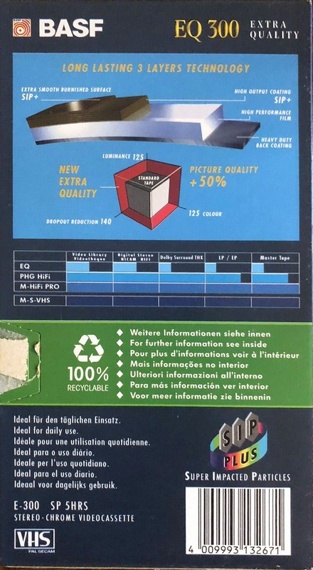 VHS, Video Home System BASF Extra Quality 300 Type II Chrome 1996 Europe
