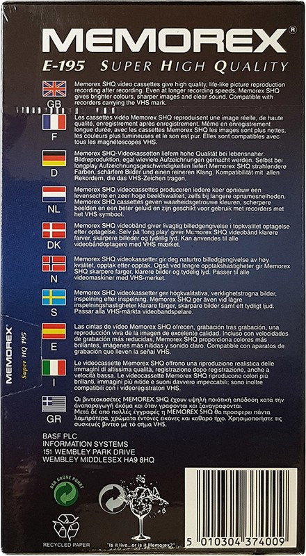 VHS, Video Home System Memorex Super High Quality 195 Type I Normal Europe