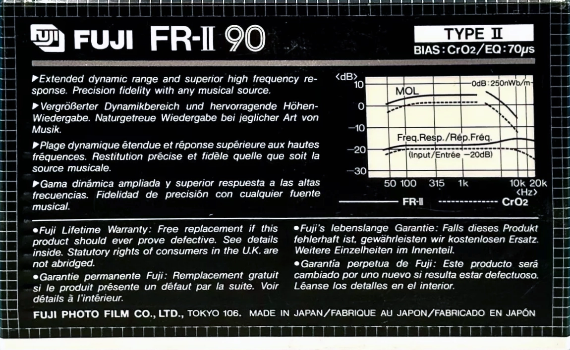 Compact Cassette Fuji FR-II 90 Type II Chrome 1982 Europe