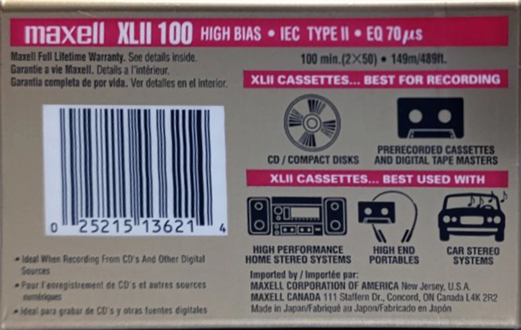 Compact Cassette Maxell XLII 100 Type II Chrome 1997 North America