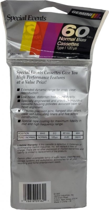 Compact Cassette Gemini 60 Type I Normal 1995 USA