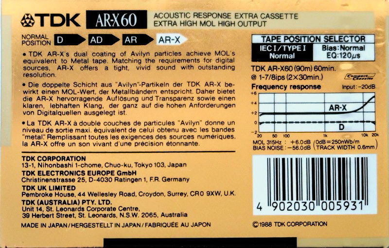 Compact Cassette: TDK  - AR-X 60