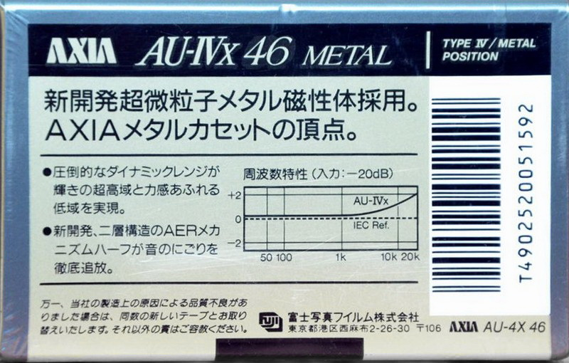 Compact Cassette AXIA AU-IVx 46 Type IV Metal 1991 Japan