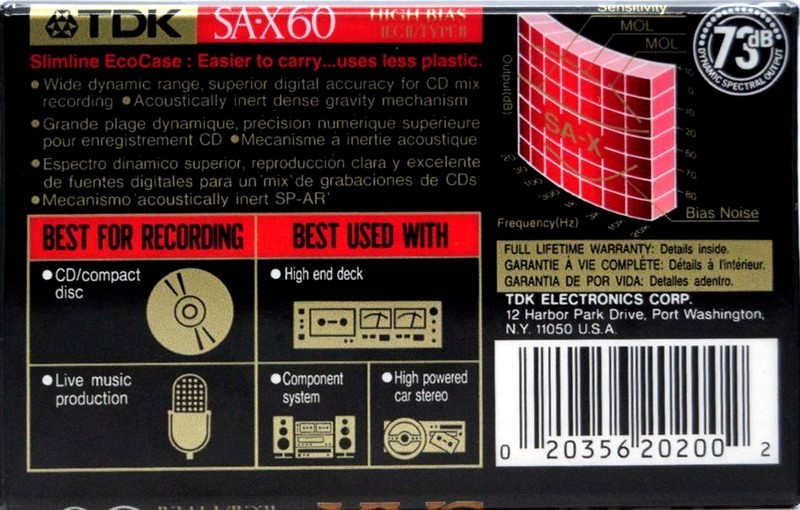 Compact Cassette TDK SA-X 60 Type II Chrome 1992 North America