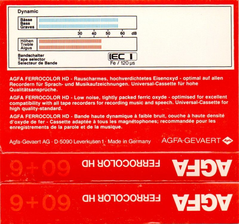 Compact Cassette AGFA Ferrocolor HD 60+6 Type I Normal 1985 Europe