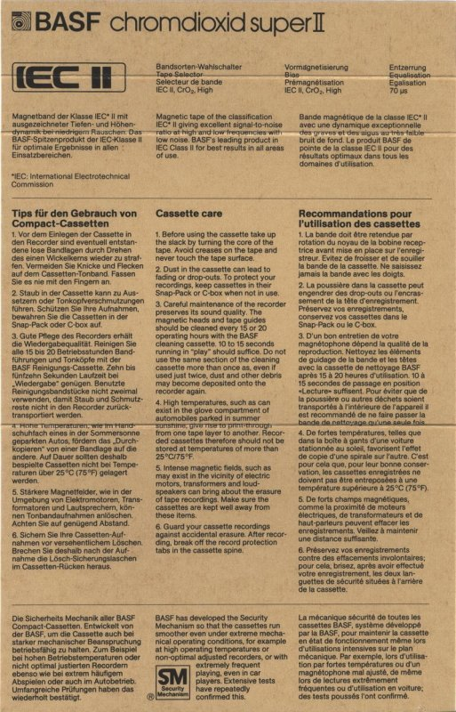 Compact Cassette BASF Chromdioxid Super II 90 Type II Chrome 1984 Europe