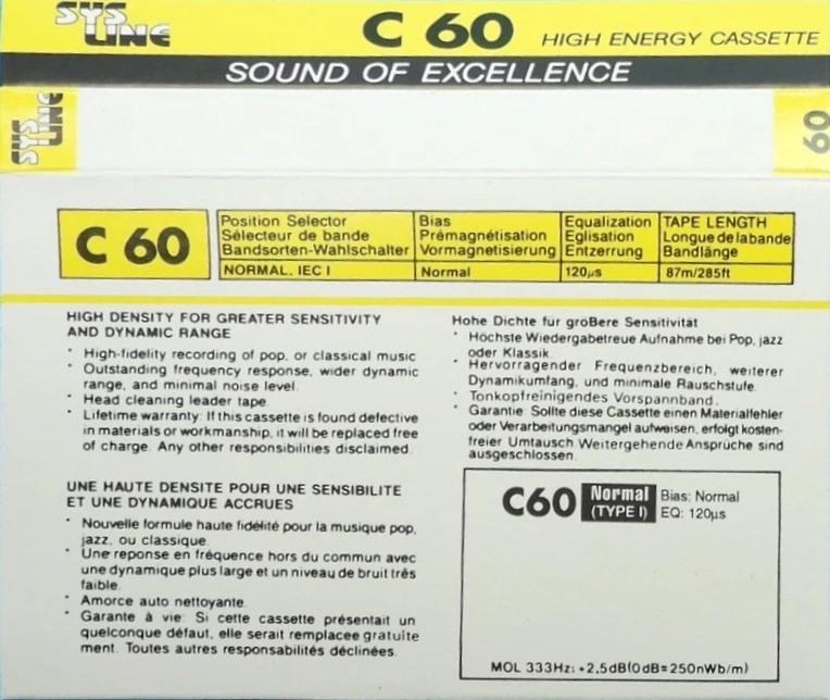 Compact Cassette SYS Line 60 Type I Normal Unknown Country