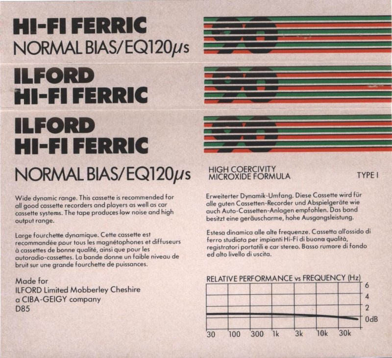 Compact Cassette Ilford 90 "Hi-Fi Ferric" Type I Normal 1982 Europe