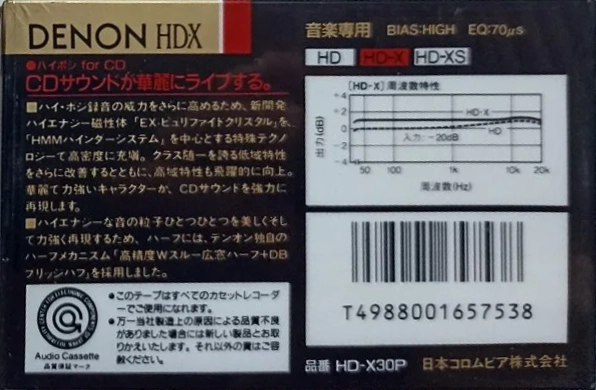 Compact Cassette Denon HD-X 30 "HD-X30P" Type II Chrome 1989 Japan