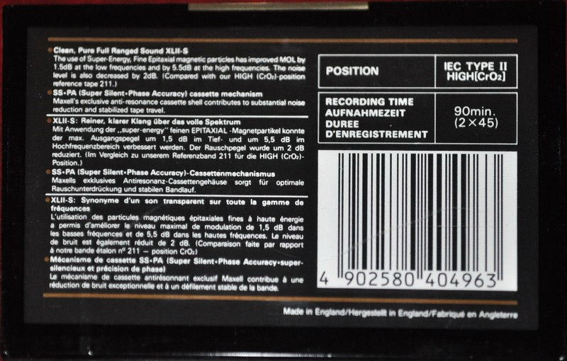 Compact Cassette Maxell XLII-S 90 Type II Chrome 1988 Europe