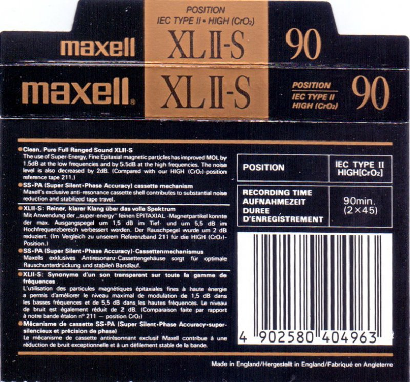 Compact Cassette Maxell XLII-S 90 Type II Chrome 1988 Europe