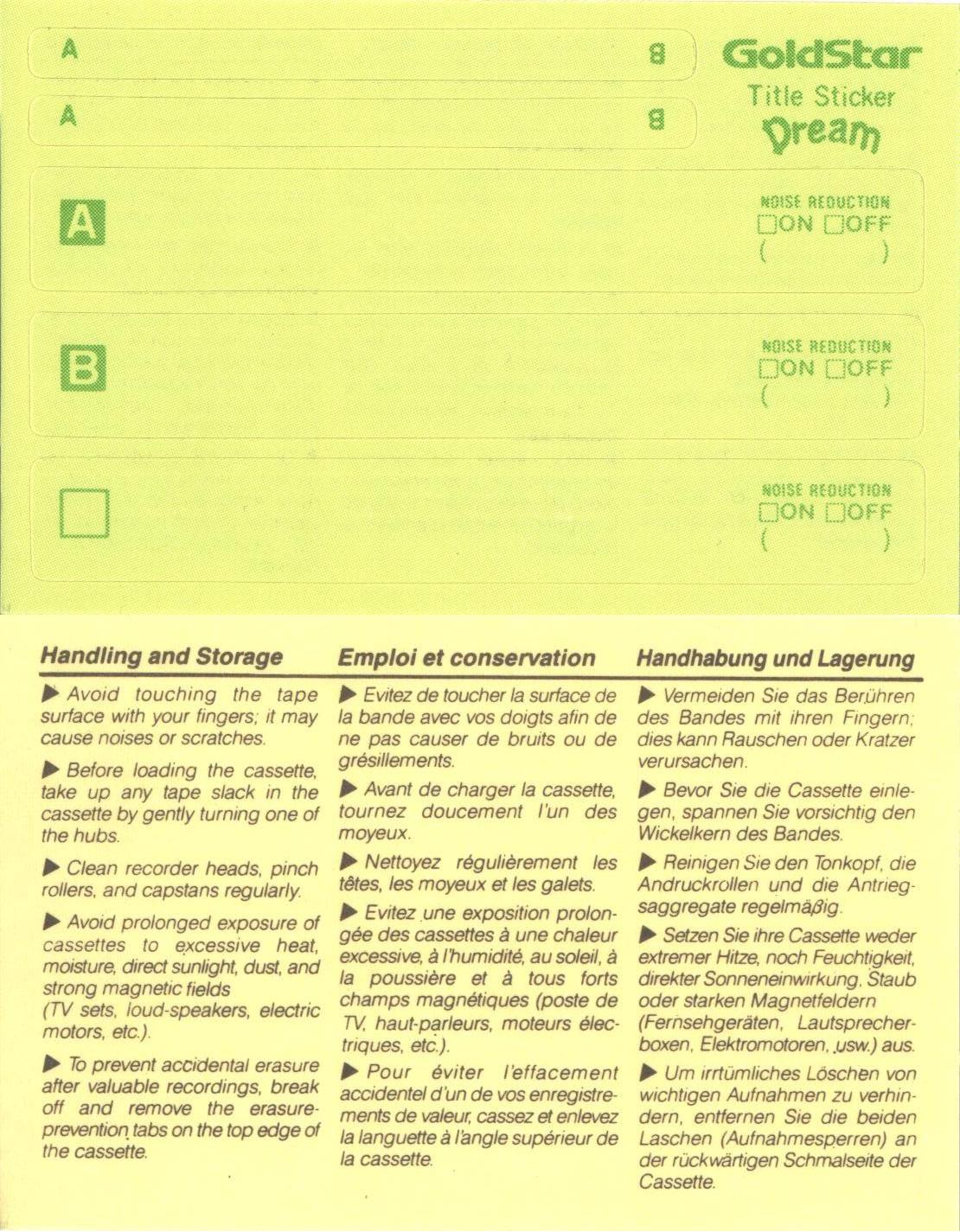 Compact Cassette Goldstar Fun 90 "DR Dream" Type I Normal 1992 Europe, USA