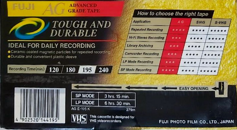 VHS, Video Home System Fuji AG 195 Type I Normal Europe