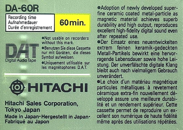 Digital Audio Tape Hitachi 60 "DA-60R" Type IV Metal 1990 Europe
